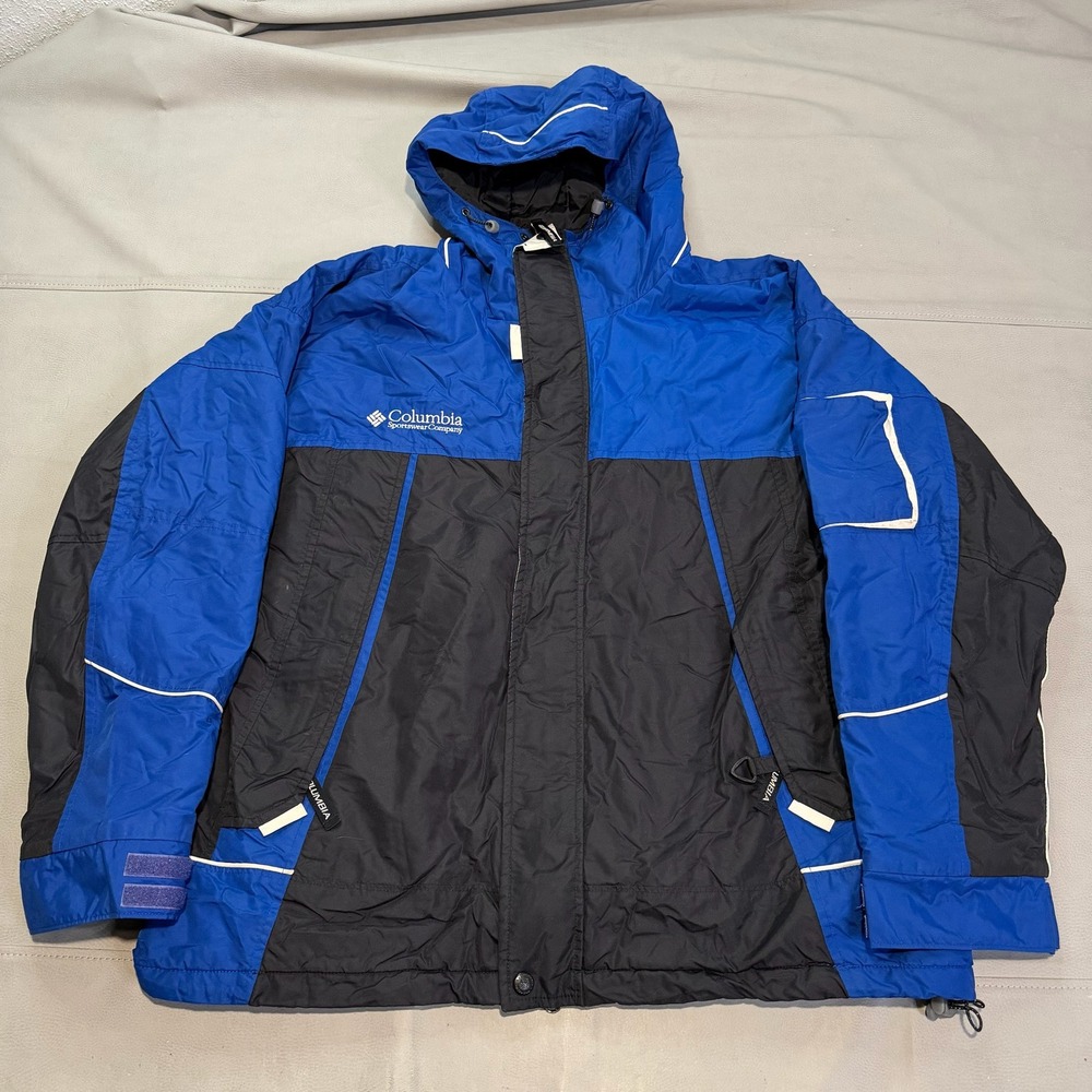 VTG Columbia Company Men Royal XL Jacket Blue Light Line Hood Ski Snowboard-5308